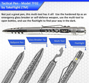 Tactical Pen for Self-Defense with LED Tactical Flashlight + Bottle Opener + Window Breaker