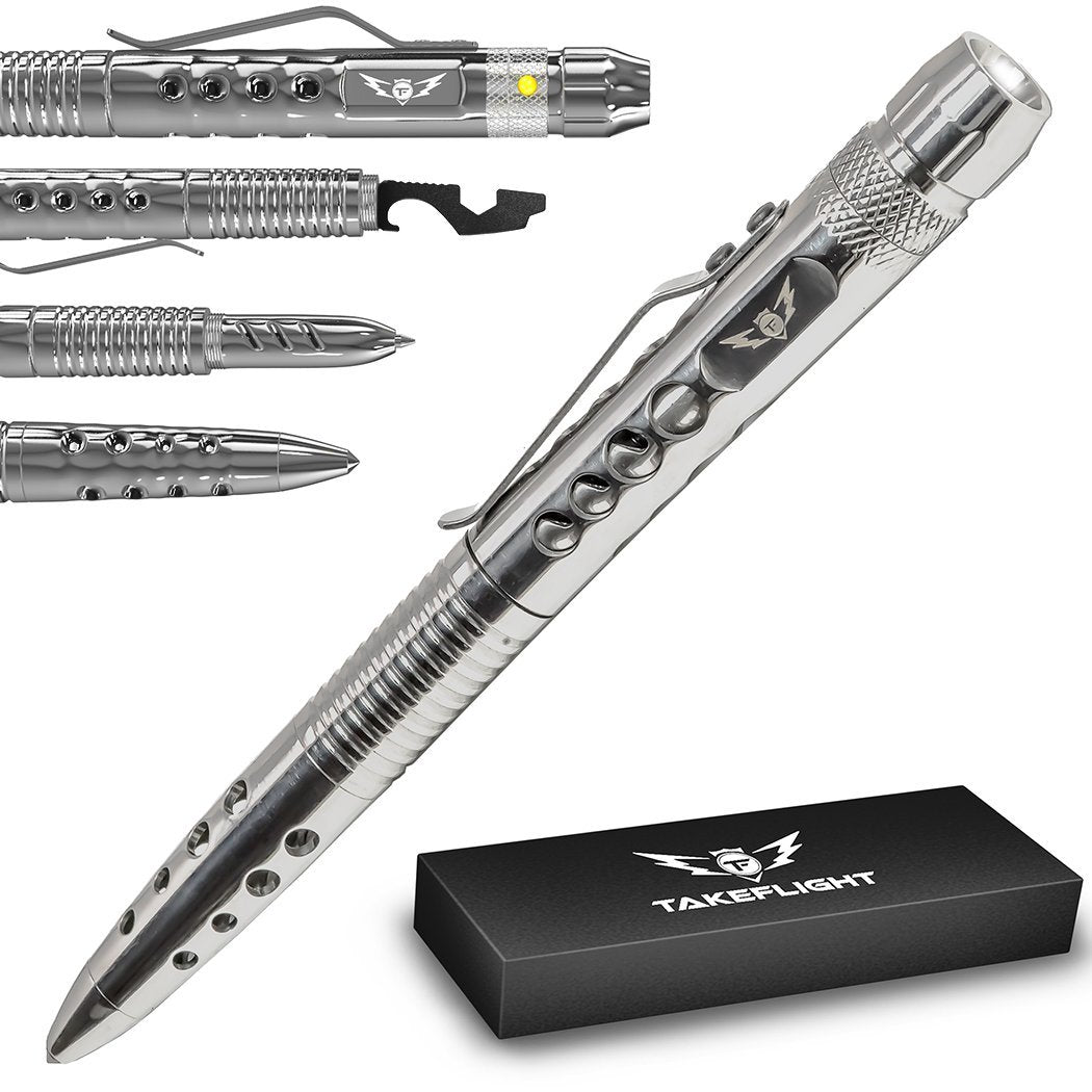 Tactical Pen for Self-Defense with LED Tactical Flashlight + Bottle Opener + Window Breaker