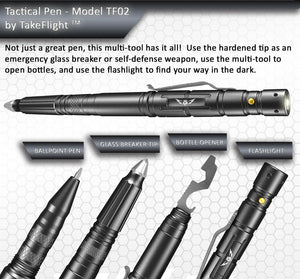 Tactical Pen for Self-Defense with LED Tactical Flashlight + Bottle Opener + Window Breaker