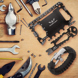 Credit Card Tool Gift Set – Wallet Tool Card and Bottle Opener Keychain + FREE Paracord Bracelet