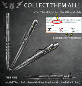 Tactical Pen for Self Defense - Model TF01-Black with Window Breaker