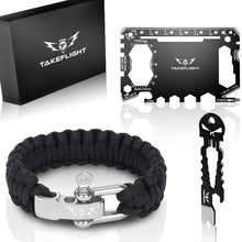 Load image into Gallery viewer, Credit Card Tool Gift Set – Wallet Tool Card and Bottle Opener Keychain + FREE Paracord Bracelet